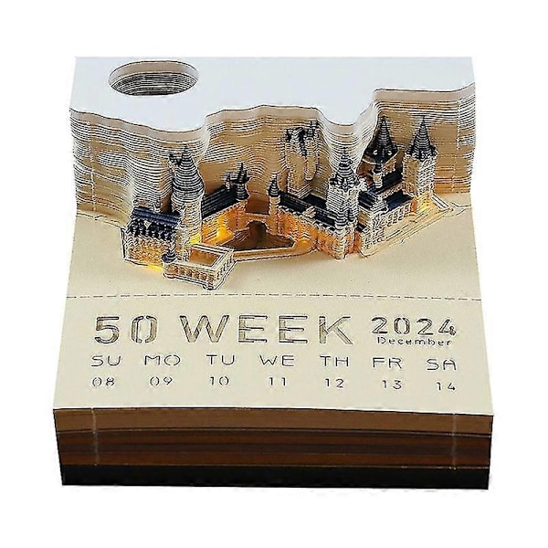 Skrivebords kalender med LED-lys, 2024 kalender memoblokk, kreativ skrivebords kalender DIY notatblokk, 3D kunst kalender papirutskjæring - YuJia - Perfekt 7