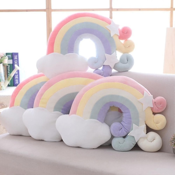 Plys himmelpuder Candy Color Rainbow Clouds Star Moon Pude Sæde Pyntepude Legetøj Til Børn Gave Hjem Stue Kontorindretning- Perfet B