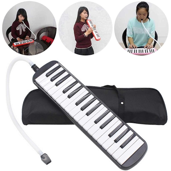 32 Tangenter Melodica Instrument, Sopran Melodica Luft Piano Keyboard Pianica med 1 Blød Lang Slange, 1 Kort Mundstykke og Bæretaske - Perfekt Green