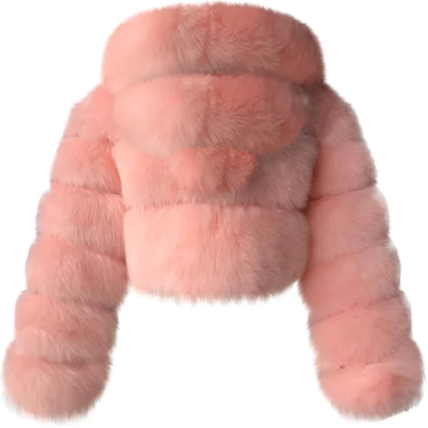 Kunstpels Frakke Kvinder med Hætte Afklippet Boblejakker Fleece Kort Varme Jakker Plus Størrelse Vinterjakker til Kvinder-Perfet Pink Large