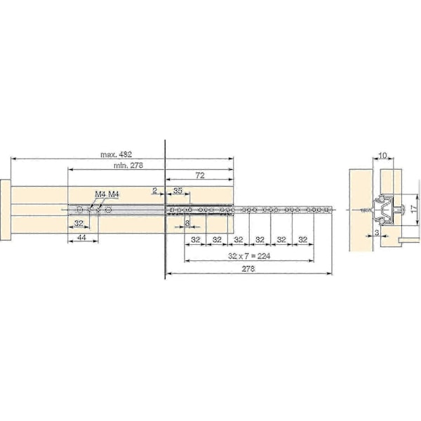 Pakke med 5 par (10 stk.) Skuffeskinner/kugleskinner Uddrag Del 17mm X 278mm til skuffe, galvaniseret zink - 9192339855640 - Perfet 246mm