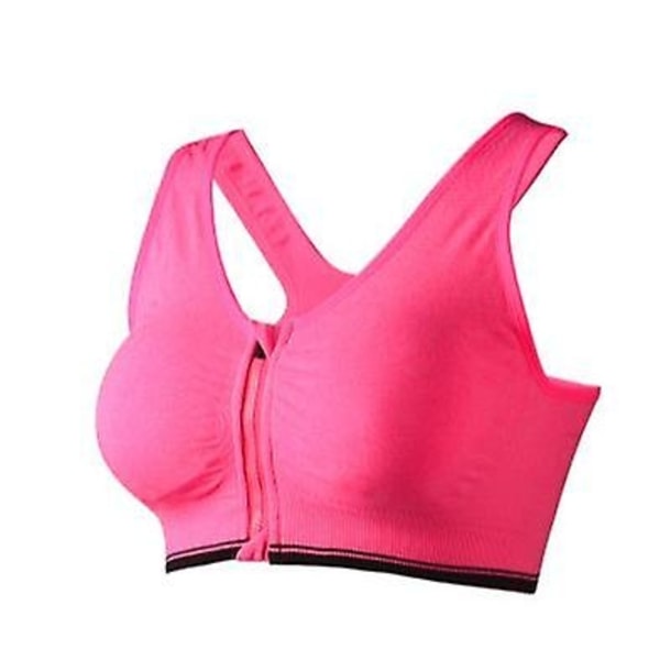 Kvinners Front Zip Ports BH Trådløs Post Surgery BH Active Yoga Ports BH - Perfet Rose red S