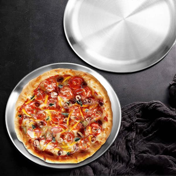 4-pakning 12-tommers pizzabrett, pizzabrett i rustfritt stål, rund pizzabakeplate, for Bakin-Perfet