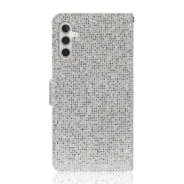 Glitter Pulver Læder Etui Kompatibelt med Samsung Galaxy A15 5G - Perfekt Silver
