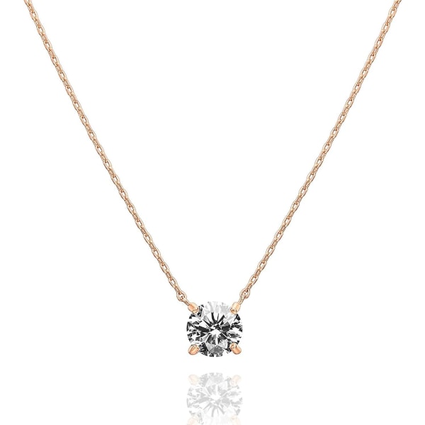 18k kullattu valkoinen High Carbon Diamond Four Claw Yksinkertainen solisluun ketju riipus kaulakoru - Perfet Rose Gold