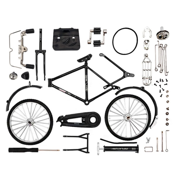 Retro cykel modell kit, miniatyr metall prydnad för konstsamling, leksaker för barn - Perfet Black (DIY)