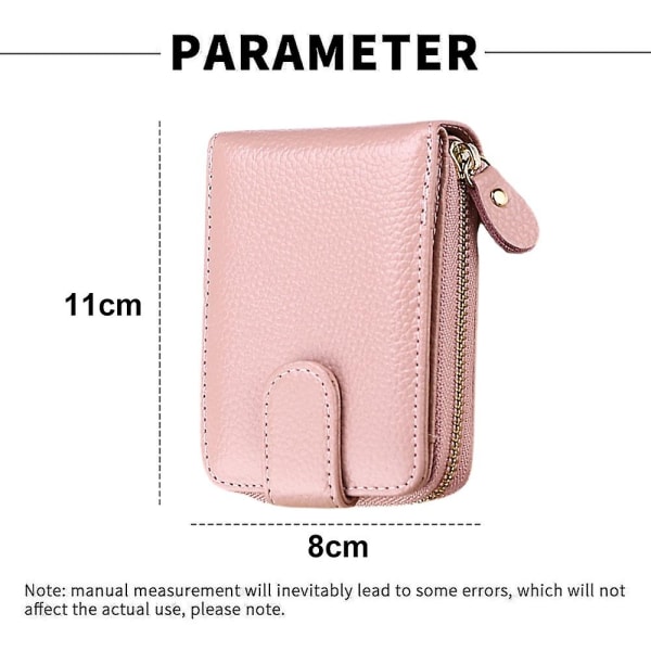 korthållare plånbok för kvinnor/män, liten läder dragkedja case med ID-fönster, 11*8*4cm - Perfet Pink