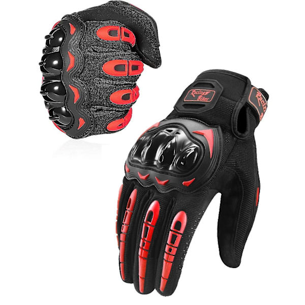 Motorcykelhandskar Full Finger Touchscreen Motorcykelhandskar med Hård Knogskydd - Perfekt Red 2XL
