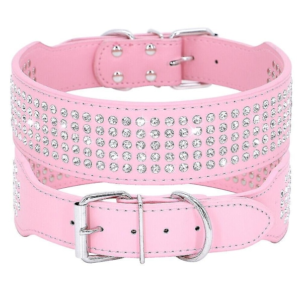 5 Rækker Rhinestone PU Læder Hundekrave Diamant Bling til Store Hunde 2,0\" bred - Perfekt Pink S Neck 33-41cm