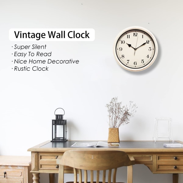 Maalaismainen seinäkello, 11 tuuman maalaistyylinen hiljainen kello (valkoinen) - täydellinen