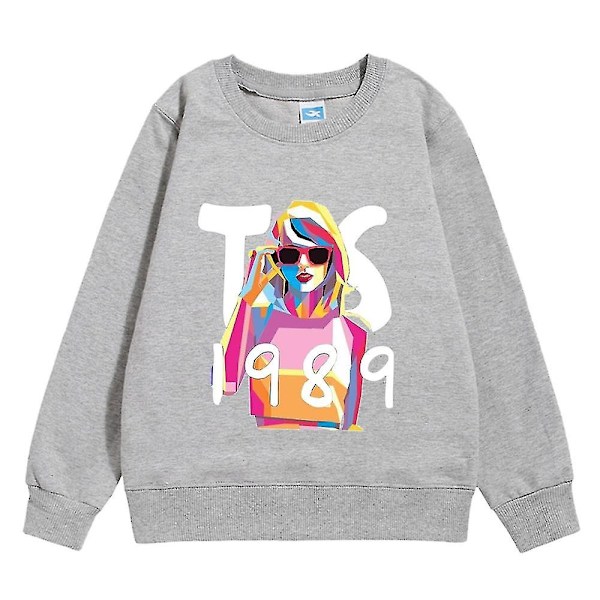 5-10years Kids Boys Girls Taylor Swift 1989 Sweatshirt Print Long Sleeve Crewneck Casual Loose Pullover Tops Fans Gifts-Perfet grey 7-8 years old