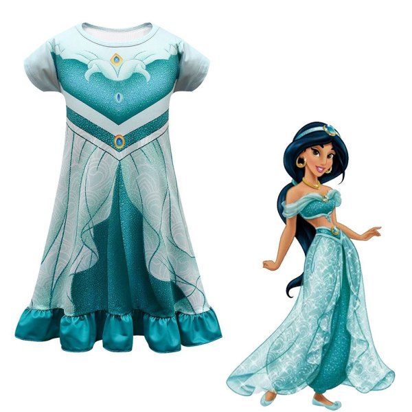 Girls Jasmine Princess Dress Party Cosplay Kostym Klänning - Perfet 5-6 Years