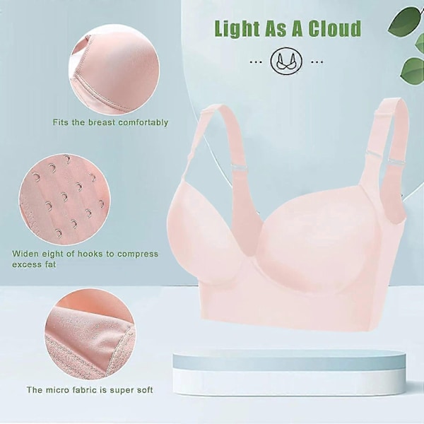 Push Up BH för Kvinnor, Fulltäckande BH med Bygel, Döljer Ryggfett Djup Kup BH, Utslätande T-shirt BH, Skulpterande Lyft BH - Perfekt Pink 46DDD