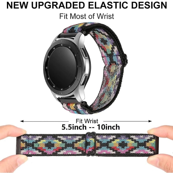 Nylon for Samsung Galaxy Watch 4/classic/46mm/active 2/gear S3 Justerbart elastisk armbånd Black 22mm