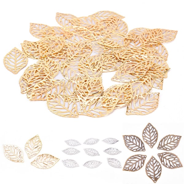 50 st berlock filigran ihåliga löv hänge DIY smyckestillverkning L - Perfet Gold 50pcs