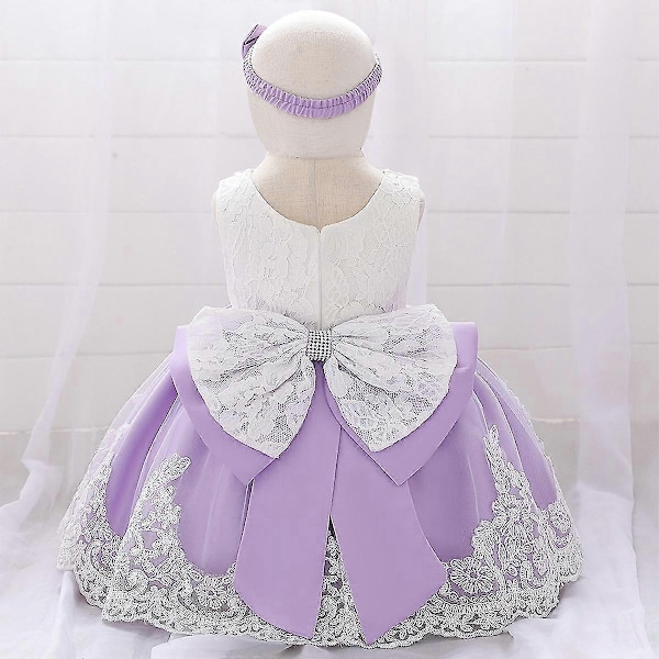 Barn Baby Flicka Fest Bowknot Tutu Klänning Festspel Bröllop Prinsessa Dop - Användbar - Perfekt Purple 6-12 Months