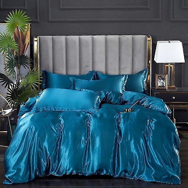 Minglan Enfärgad sängkläder i sidenimitation, högkvalitativt satäng sänglinne påslakan örngott set i fyra delar - Perfet jianghuang 150x200cm 4pcs