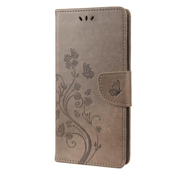 Butterfly Flower PU-deksel Kompatibelt med iPhone 14 Pro-Perfet Grey