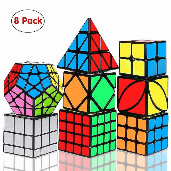 Speed ​​​​Cube Sett, Magic Cube Bundle 2x2 3x3 4x4 Pyramid - Lekepuslespillkube for barn og voksne sett med 8 - Perfet