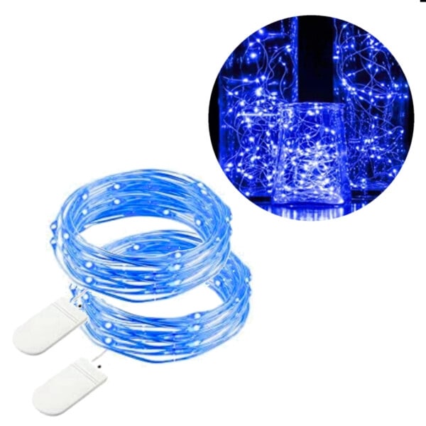 2 Pack 1m Mini LED Light String Battery Powered Blue- Perfet blue