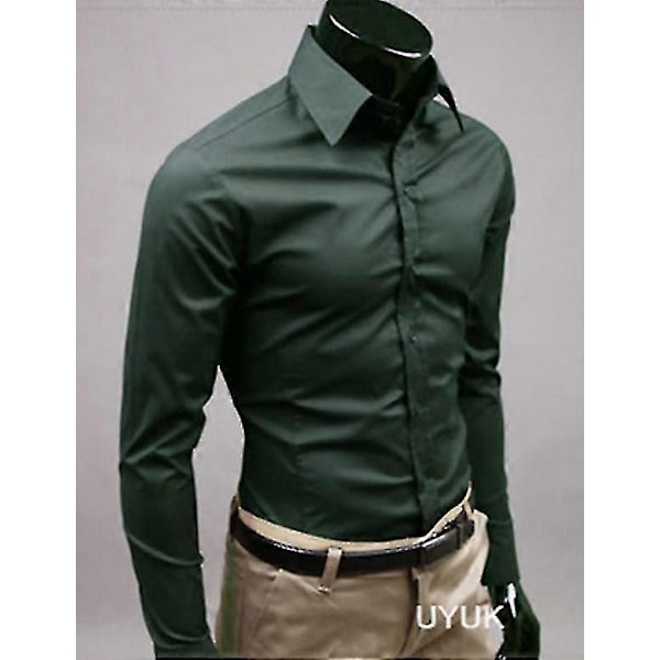 Luksuriøse Skjorter Mænd Casual Krave Formelle Slim Fit Skjorter Toppe-Perfet Dark Green L