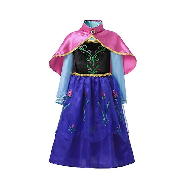 Flickklänning Elsa Kostym Anna Elsa Klänning Prinsessa för Barn Klänning för Flicka Hög Kvalitet Anna Klänning med Cape Klänning Kostymer Cosplay-Perfekt Anna Dress D 5T-6T