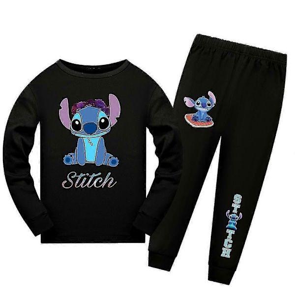 Lilo & Stitch -paintetut lasten poikien ja tyttöjen pyjamasetti pitkähihaisella T-paidalla ja housuilla, kotikäyttöön -Perfet Black 7-8 Years