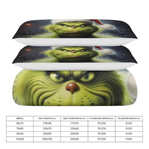 Grinch 3-delt sengesett Dynetrekksett Mykt Varmt og Komfortabelt Mykt Sengesett - Perfekt Double200x200cm