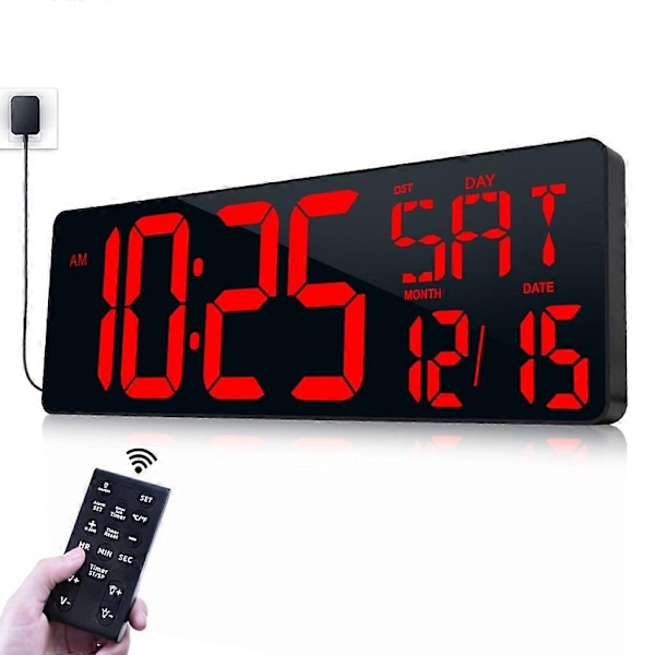 Modern LED Digital Väggklocka med Fjärrkontroll Lättläst Display Lämplig för Seniorer - Perfekt Remote control blue