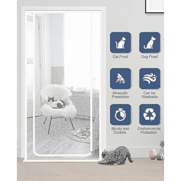 Kraftig slidstærk kæledyrsskærmdør, 90 cm x 210 cm dør passer til dørstørrelse til hunde katte myg, egnet til stue, soveværelse, køkken, terrasse - Perfet