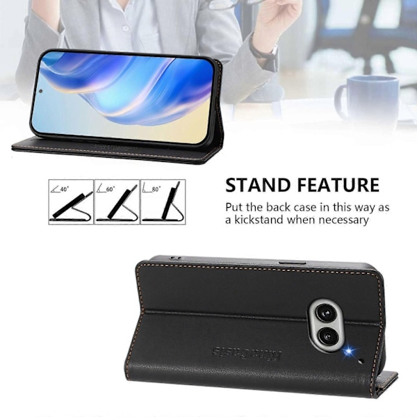 Magnetiskt Läderfodral Kompatibelt med Nothing CMF Phone 1-Perfet Black Compatible with Nothing Phone 2a
