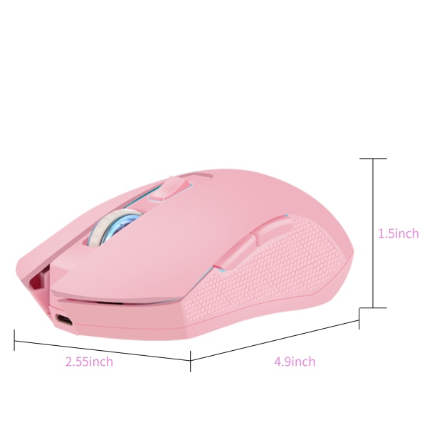2,4G hiljainen langaton lataushiiri vaaleanpunainen kaunis tyttöjen pelihiiri Värikäs hehkuva pelihiiri PC-pelitoimistoon - Perfet PINK