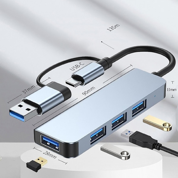 USB C-dokkingstasjon USB C Hub-adapter for flere skjermer med 4 - Perfet TU 4 in 1