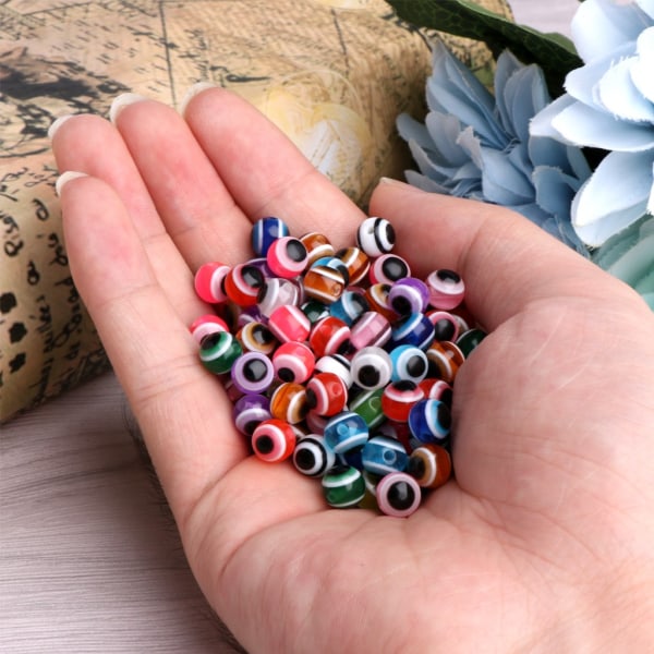 100x tyrkisk blå/farve dæmonøje runde perler Resin Evil Eye Fashion runde perler til armbånd Halskæde Making DIY - Perfet Multi