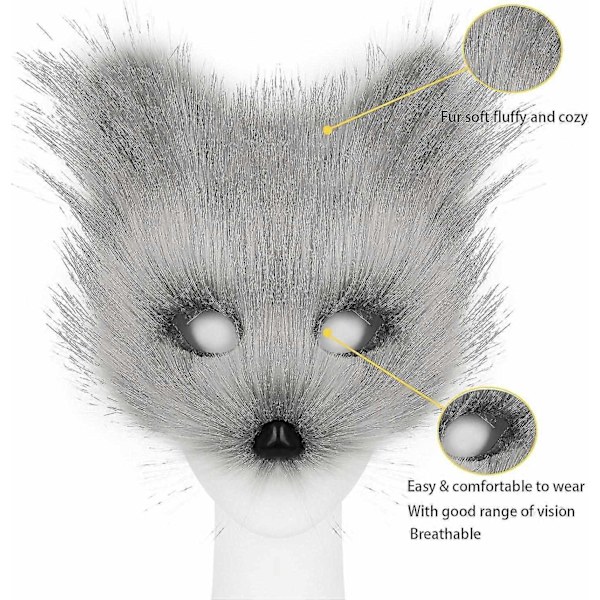 Konstgjord Pälsräv Svans Katt Varulv Cosplay Kostym Set Plysch Mask Fluffiga Tassar Handskar Halloween Jul-Perfekt Dark Gray