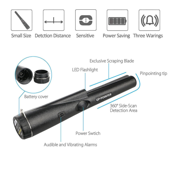 Håndholdt metaldetektor 360 sidedetektion med LED Precision Scanner