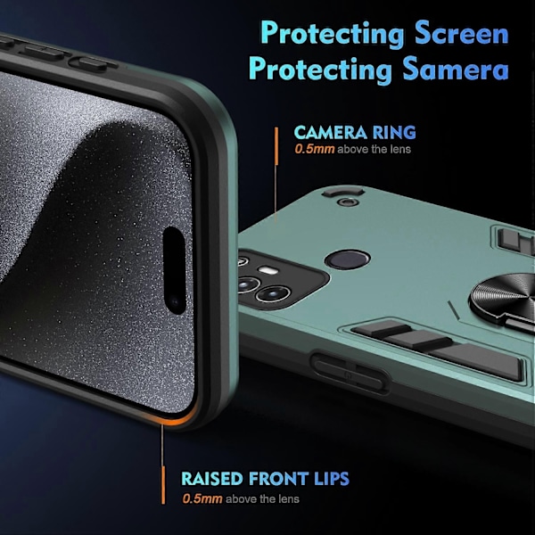 Stødsikkert Telefoncover med Metal Ringholder - Perfekt Green Compatible with Blade A52