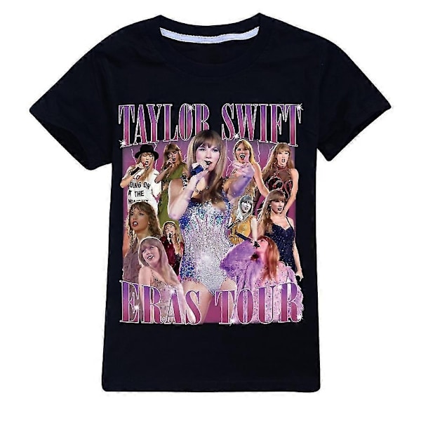 T-shirt med Taylor Swift-tryck för barn 9-16 år - Pojkar & Flickor - Kortärmad, Rund Hals, Sommar, Casual, Swiftie-Fans, Konsertpresent - Perfekt black 9-10 years old