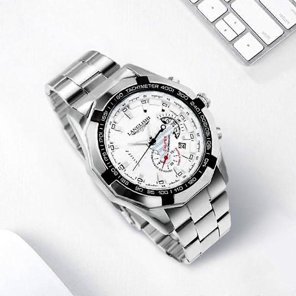 Poedagar Mode Herr Quartz Armbandsur Vattentätt Lysande Datumvisning Klockor-Perfet White