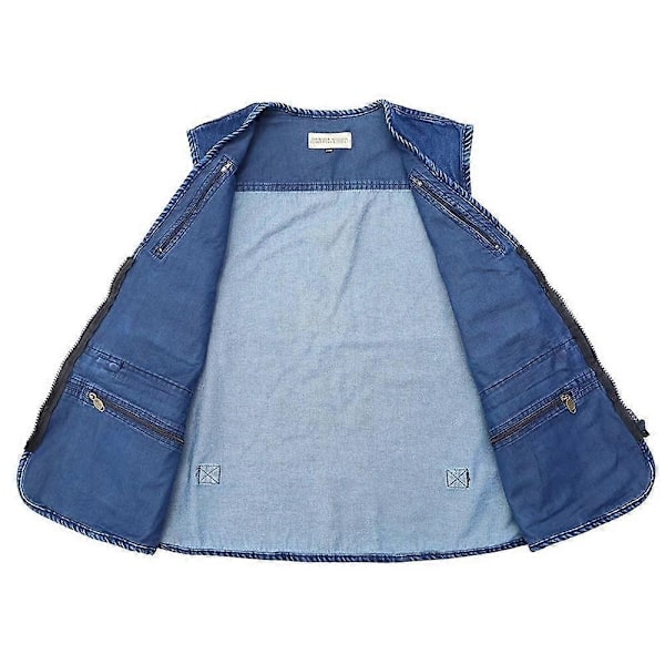 XL-7XL Plus Size Herr Jeansjacka Casual Kappa Många Fickor Ärmlös Väst Vår Höst Portabel Lös Väst Herrkläder-Perfet 3XL