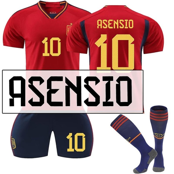 22-23 Qatar World Cup Spanien Hjemmefodboldtrøje Træningsdragt - Perfet ASENSIO 10 Kids 20(110-120CM)
