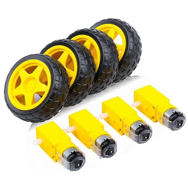 4 stk. DC Elektrisk Motor + Plast TT Motor Dekk Hjul Dobbel Aksel Girmotor TT Girkasse Motor for Sm-Perfet