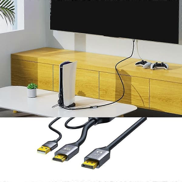 Premium - 8k30hz Hdmi2.1 till Displayport 1.4 Adapterkabel - USB-driven 1-3m - Perfekt 1m