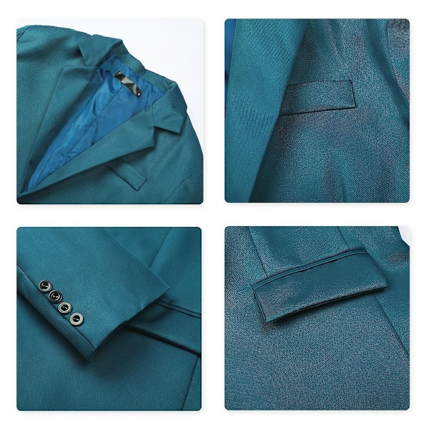 HERRENES Formell Klassisk Hakket Krage Dobbel Split Ensfarget Enknapps Blazer - Perfekt Lake Blue M