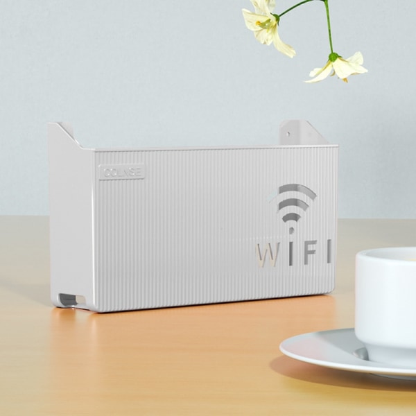 Trådløs Wifi Router Hylle Oppbevaringsboks Vegghengende ABS Organiz - Perfet Gray