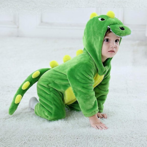 Småbarnsdinosaurkostyme Søt hettekostyme for barn Halloween - Perfet 6 12 Months A Green