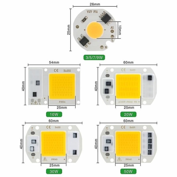 Led Cob Chip 10w/20w/30w/50w/220v Smart Ic Ei vaadi ohjainta 3w/5w/7w/9w Led-polttimo - Perfet Cool White 9W