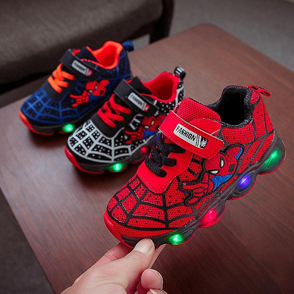 Barnens Sportskor Spiderman Ljusa Sneakers Barn Led Luminous Skor för Pojkar-Perfekt Red 23