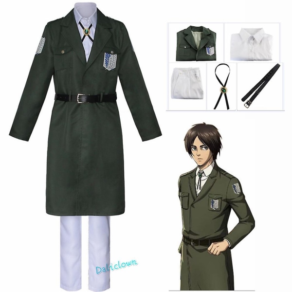 Attack On Titan Cosplay Levi Costume Shingek No Kyojin Scouting Legion Soldier Coat Trench Jacket Uniform Herre Halloween Outfit - Perfet Full Set XS