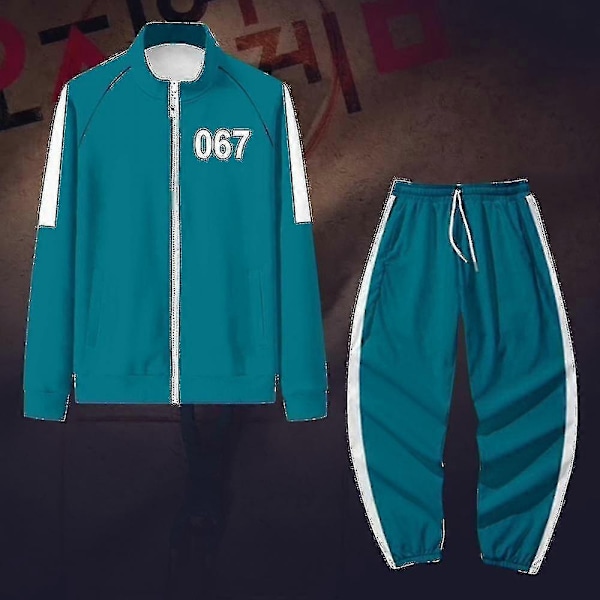 Squid Game Jacka Byxor Sport Zip Cardigan Digital 067 Tryck Fick Sweatshirt Set_L-Perfet L